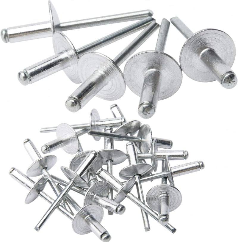LAZIRO Large Flange Pop Rivets 3/16" Aluminum Body Steel Mandrel Large Dome Head 6-8 Gap .Large Self-Plugging Open End Decorating Fastener Nails Pop Rivets (Silver) (3/16"X3/8") - Image 1